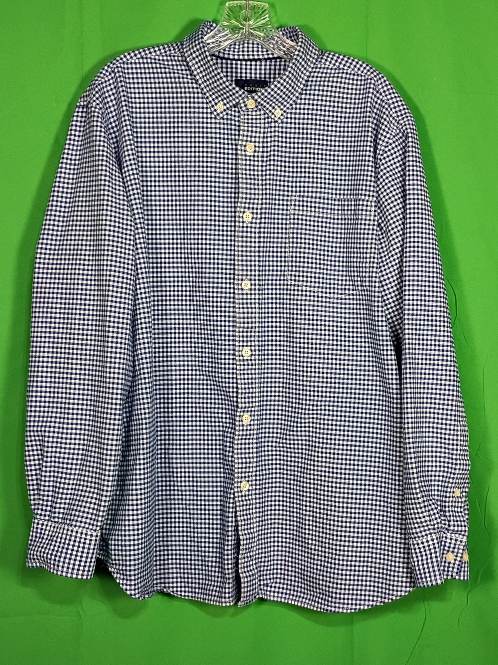 Basic Editions Mens XL Button Down Blue Gingham Check Shirt